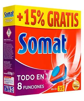 

Somat Tabs Todo En 1 Pastillas de Detergente para Lavavajillas - 35 Piezas