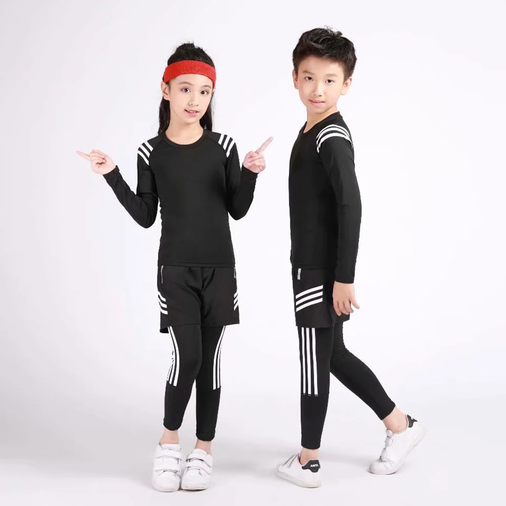 Детский спортивный компрессионный комплект, Джерси+ штаны, для мальчиков и девочек, для баскетбола, танцев, подростков, облегающая спортивная одежда