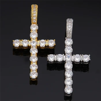 

AGLOVER Gold Silver Cross Pendant With 4mm Tennis Chain Necklace For Men Hip Hop Jewelry Aaa Zircon Ladies Pendant Birthday Gift