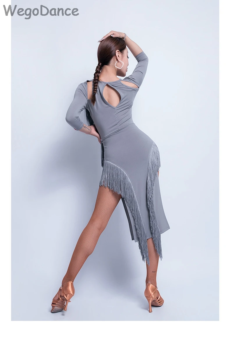 Латинское танцевальное платье для женщин с кисточками v-типа, Сетчатое танцевальное платье, цельное платье для сальсы с кисточками