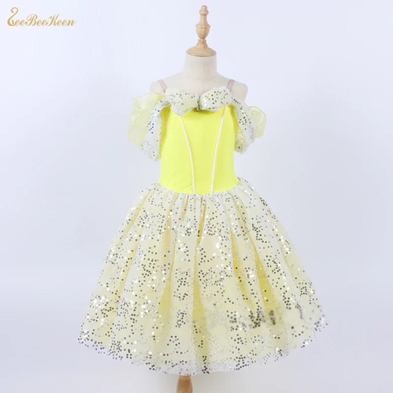 

Women Yellow Sequins Stage Performance Costume Ballerina Dancer Professional Ballet dress Girls Dance Dress Ballet Tutu Dress