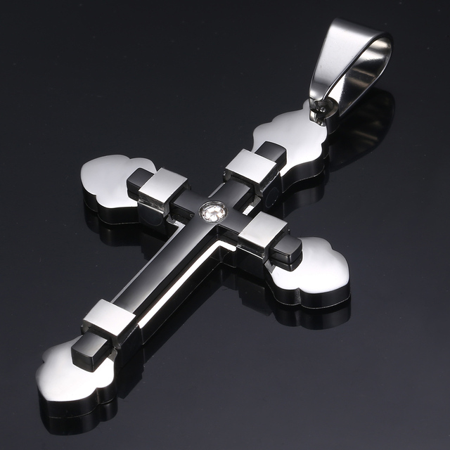 Cross Pendant Necklaces For Men Black Gold Silver Color Stainless Steel Charm Chain Male Hip Hop Jewelry KP52