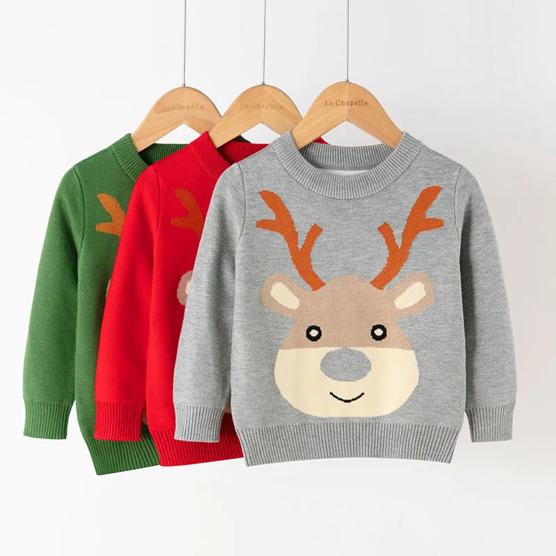 

Christmas Clothes For Kids Baby Boys Girls Autumn Winter Sweater Warm Cotton Knit Clothing For Children Deer Elk Print Costume