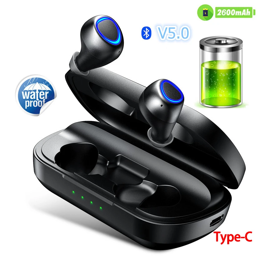 TYPE-C интерфейс TWS Беспроводная Спортивная Bluetooth 5,0 гарнитура стерео Бас Игровые наушники с микрофоном 2600 мАч Мобильная зарядная коробка