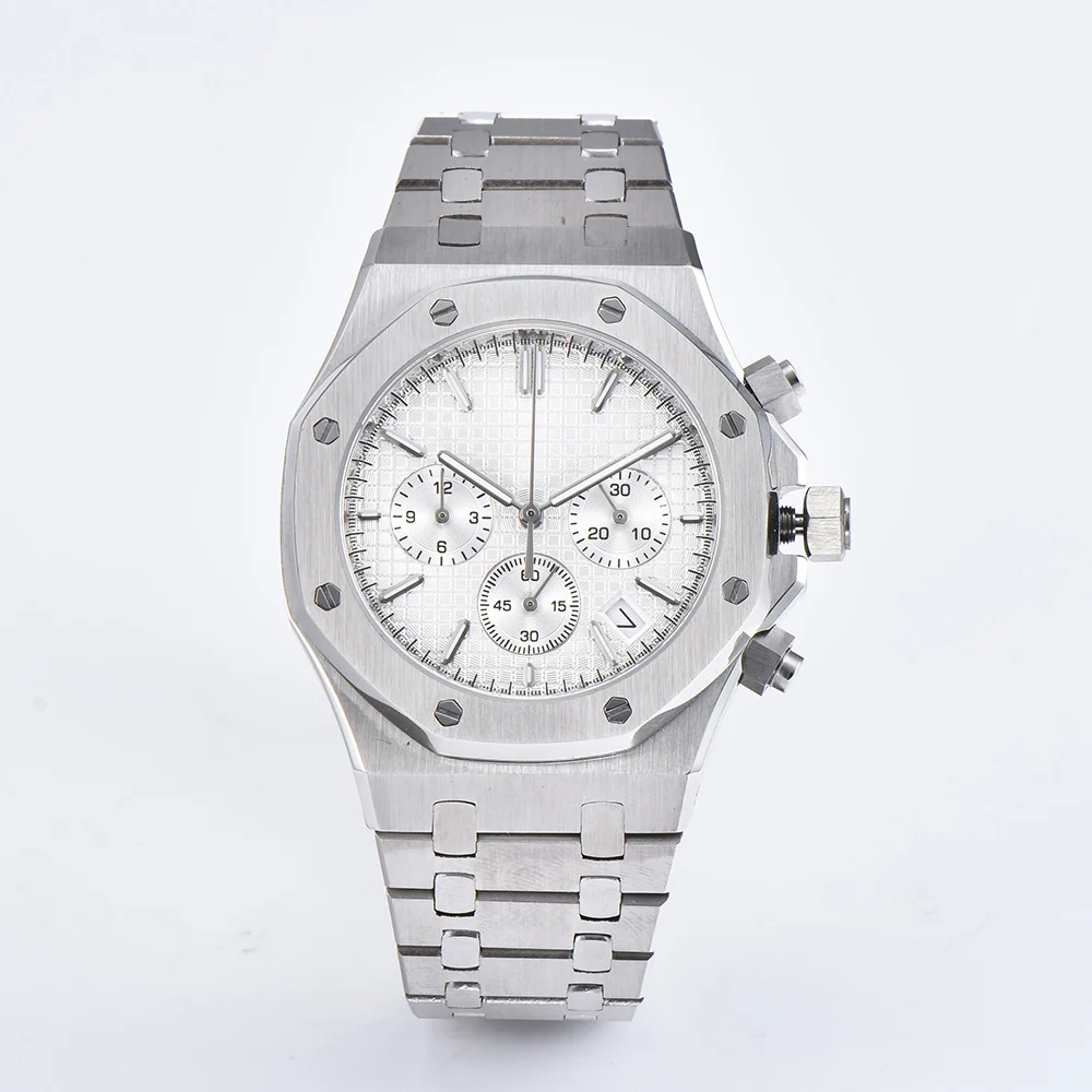 41mm Mens Watch vk Quartz Movement Japanese Chronograph Stainless Steel Bracelet Sapphire Crystal Clock Wristwatch Men | Наручные часы