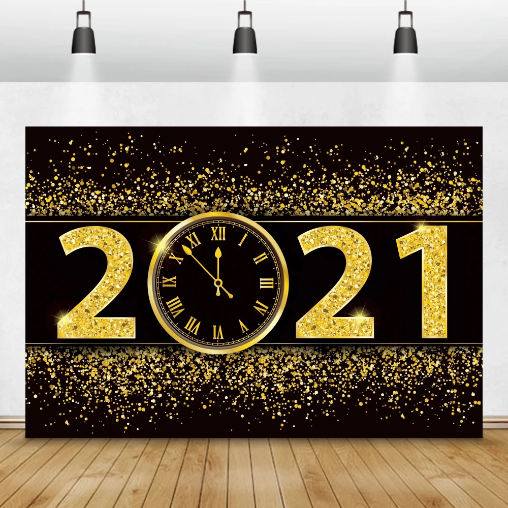 С Новым Годом 2021 фон для фотосъемки золотые точки часы вечерние празднование