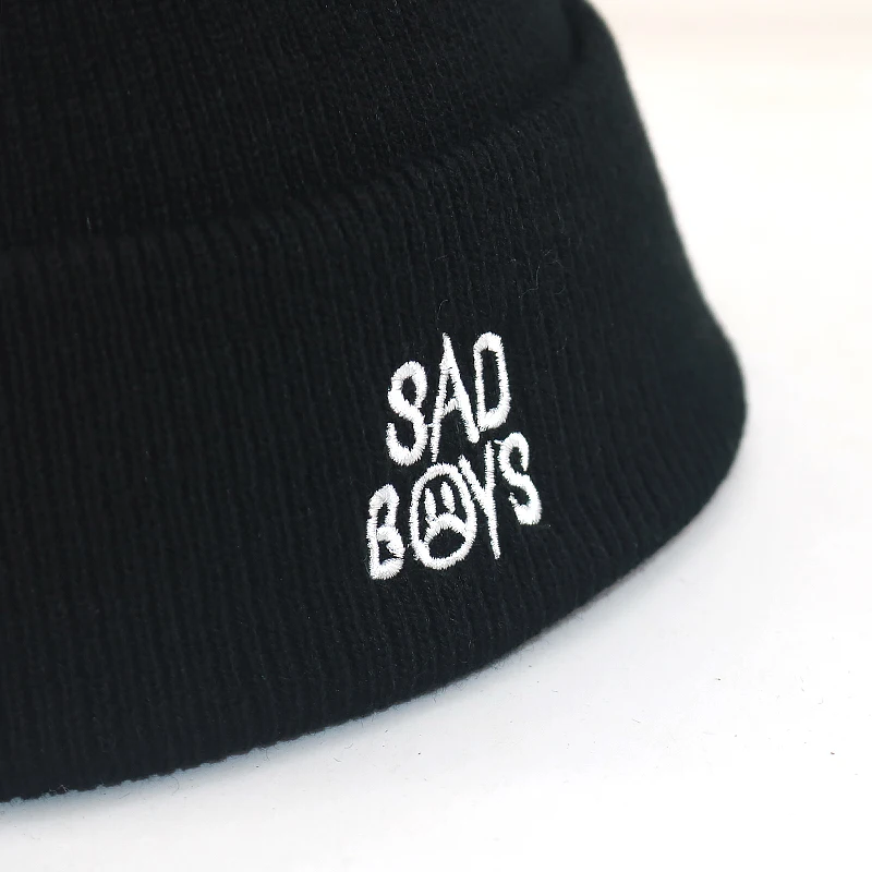 Вышивка sad boy hat Хлопок гибкий черный sad face beanie шапка хип-хоп лыжные вязаные шапки модные шапочки унисекс