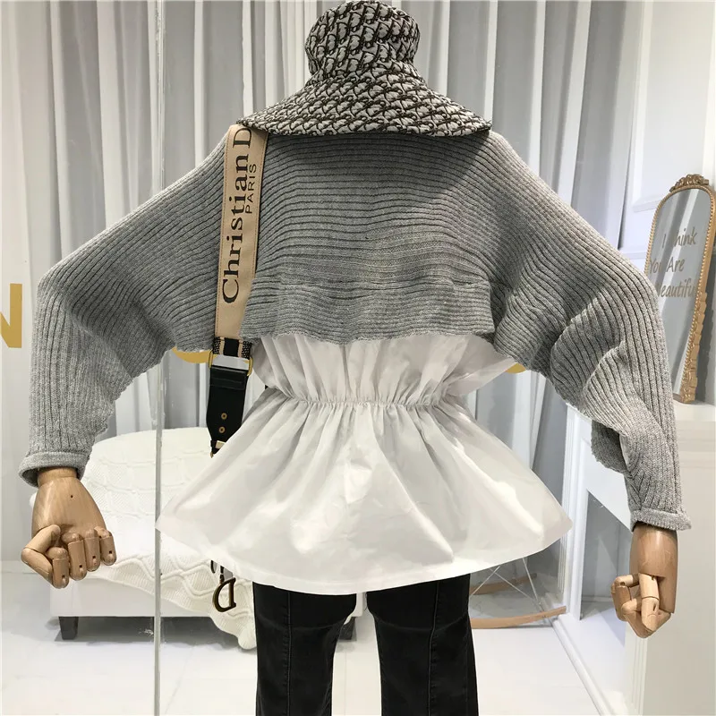 ALPHALMODA осень рубашка свитера пуловеры с рукавами «летучая мышь» эластичная талия женские модные Лоскутные Джемперы осенние повседневные топы