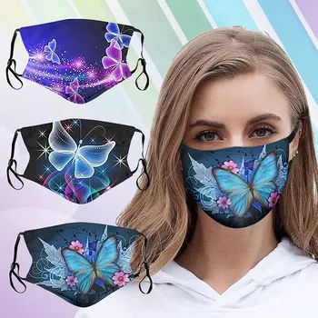

Mascarilla 3pcs Butterfly Print Women Masks Adjustable Hanging Ear Mask For Adults washable reusable Mouth Caps Washable