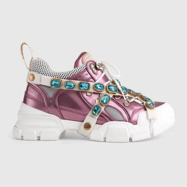 As photo show HOT Women Sneakers Cross Chains Crystal Sneakers Thick Heel Lace-up Woman Casual Shoes Luxury Design Patchwork Tennis Shoes - Color: As photo show