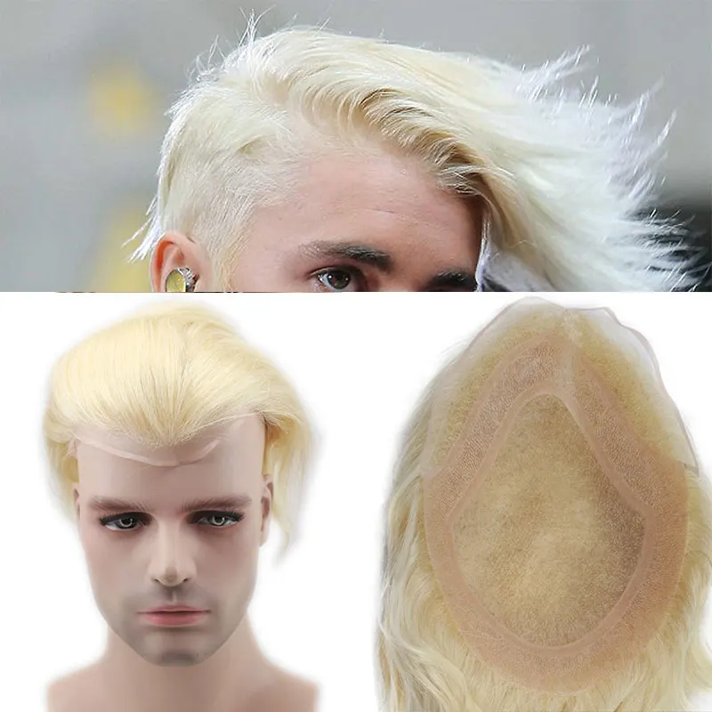 Eseewigs блондинка натуральные волосы для мужчин парик 613 цвет прямые европейские волосы remy Швейцарский синтетические волосы на кружеве