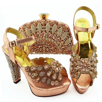 

Nigeria Fashion Womens Shoes Italian Design Shoes and Bag Set Decorated with Artificial Rhinestones Shoe and Bag For Party