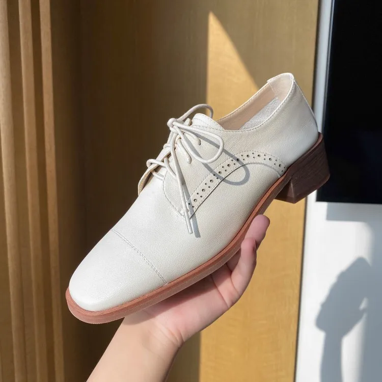 

Loafers Spring And Autumn Flat Hollow out Deep Mouth WOMEN'S Pumps Women's inside And Pure Leather Flat Heel Lace-up WOMEN'S Sho