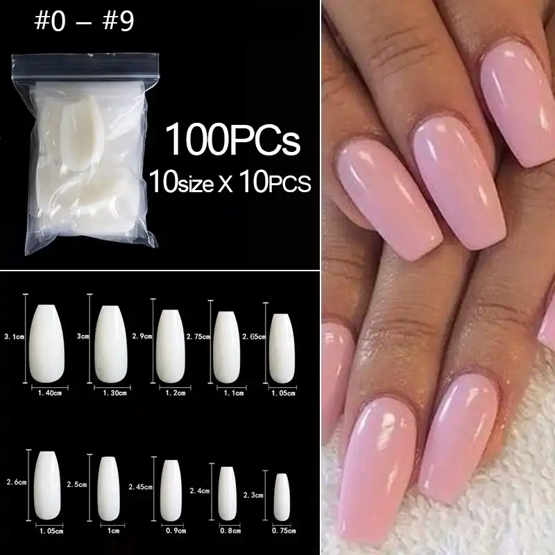 500/100pcs False Coffin Nails Ballerina Fake Nails Flat Shape Nail Art