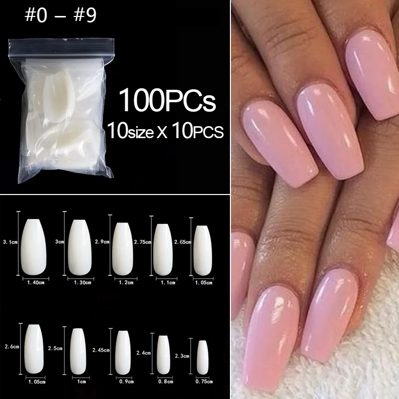 

RIKONKA 100/500pcs/bag False Ballerina Natural/Transparent Coffin Fake Nails Manicure Nails for Extension&Protection Nail Art