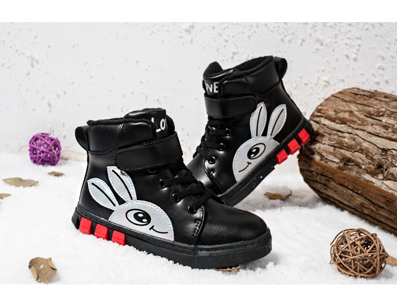 Winter Girls Boots For Children snow boots kids Hook& Loop PU Fashion Girl Boots Mid-Calf With Fur Outdoor Kids Boot for Girls