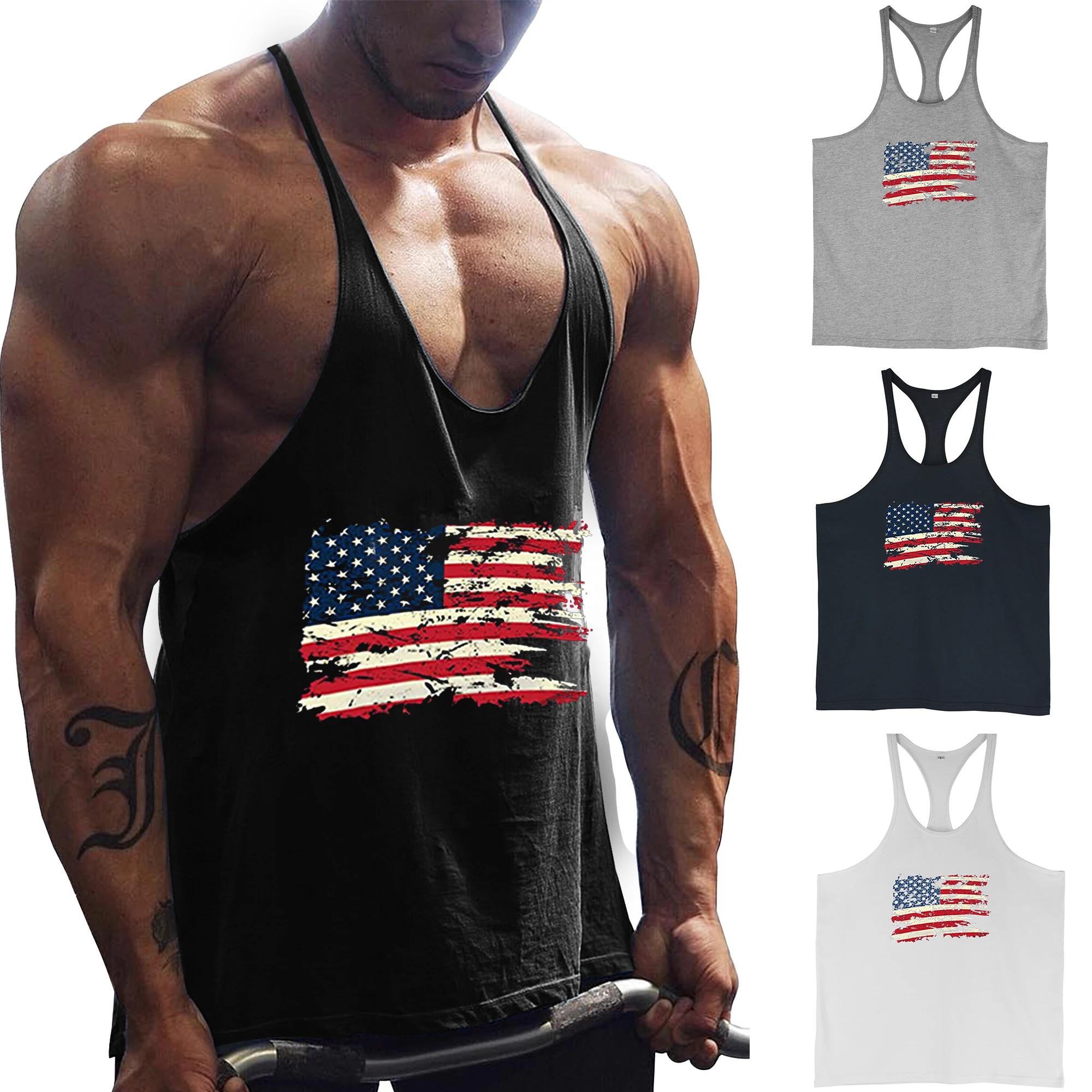 

Men Gym Fitness Workout Bodybuilding Tank Tops Muscle Fit Printing Stringer Y Back Thin Shoulder Strap Extreme Tee