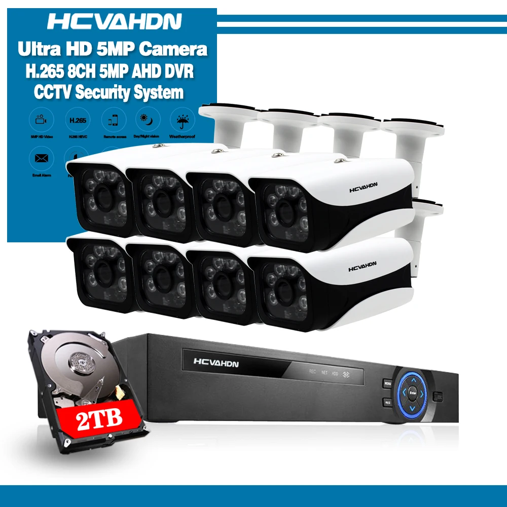 8CH 5MP 5в1 Ультра HD CCTV камера система H.265+ с 4 шт. 8 шт. 5MP TVI цилиндрическая непогодная белая система видеонаблюдения