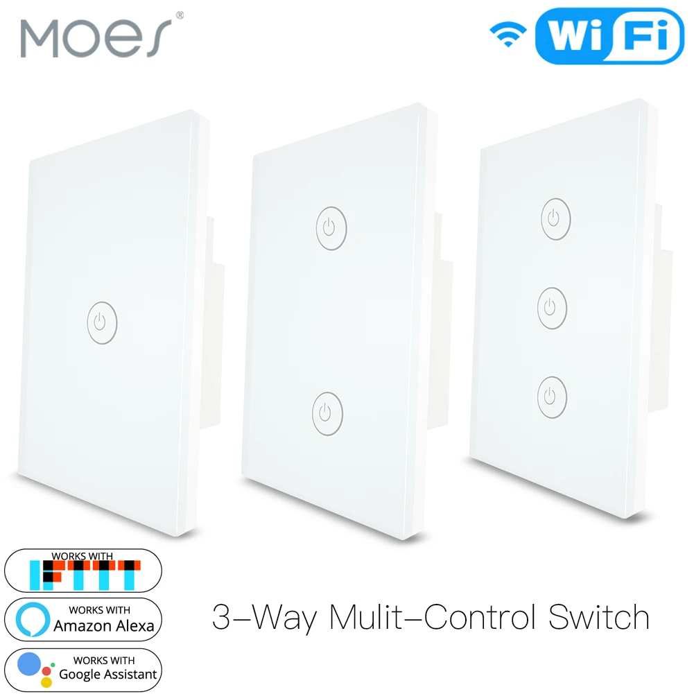 

3 Way WiFi Smart Multi-Control Light Switch Work with Alexa Google Home,No Hub Required Smart Life APP Remote Control