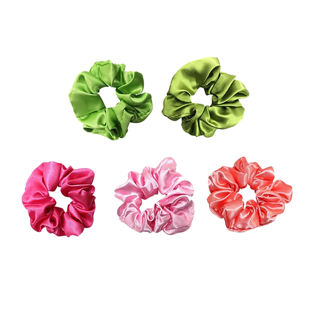 Hair Scrunchies - Silky Satin Hair Ties Elastic for Women - Pack of 5