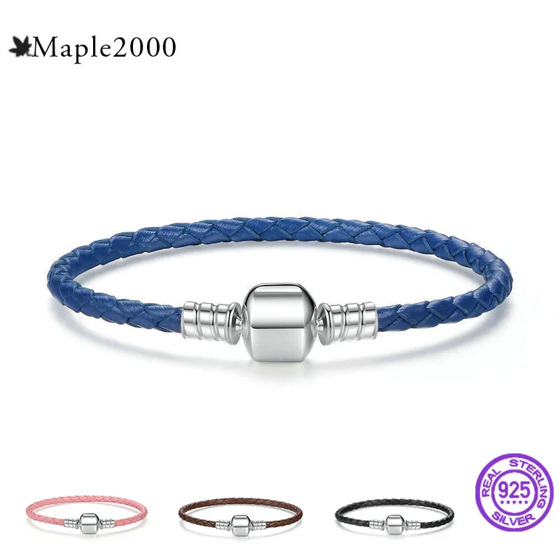 Кожаный браслет из стерлингового серебра 925 пробы с пряжкой новый кожаный