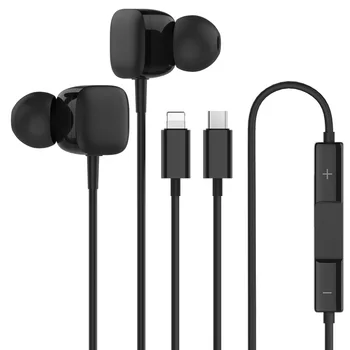 

Cool Black In-ear Earphones Simple Design 3.5mm/Type-c Lightning Headset with Mic Wired for SAMSUNG Huawei Xiaomi Mobile Phone
