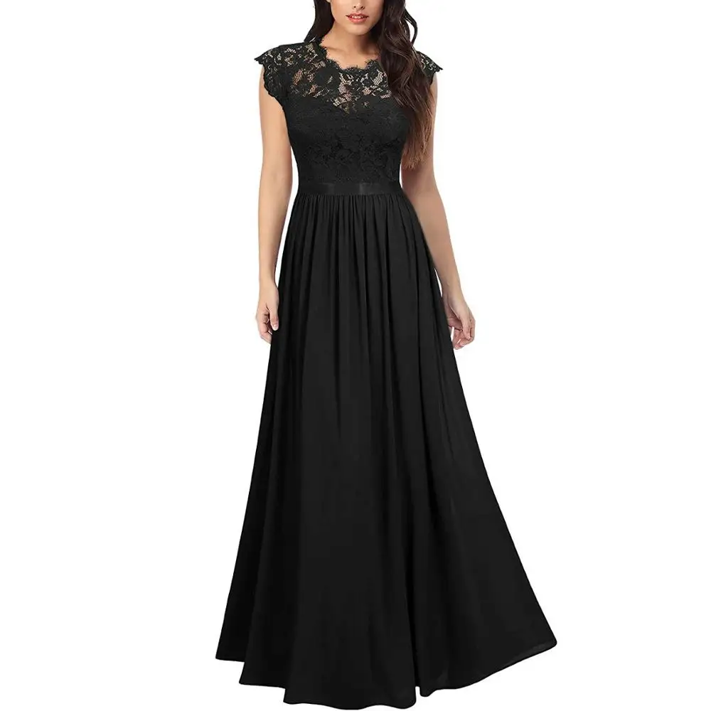 Women's Elegant Vintage Floral Lace Hollow out Chiffon Long Evening Party Dress Formal Maxi Dresses shirt dress Dresses