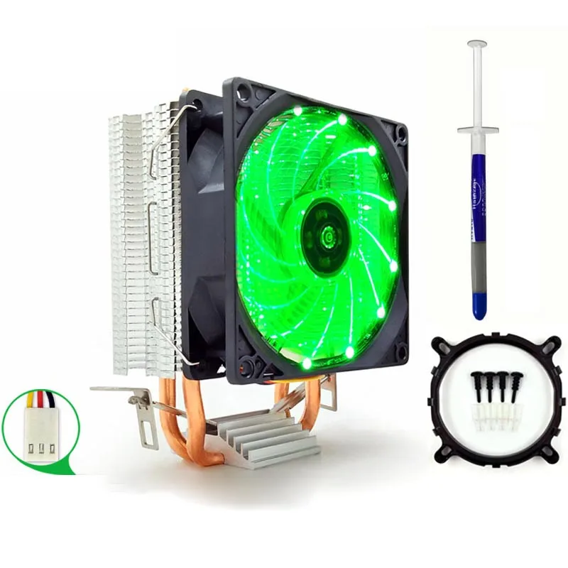 Three-pin green 90 мм 3Pin кулер для процессора тихий вентилятор для Intel LGA775/1156/1155 для AMD AM2/AM2+/AM3 двухсторонний вентилятор - Цвет лезвия: Three-pin green