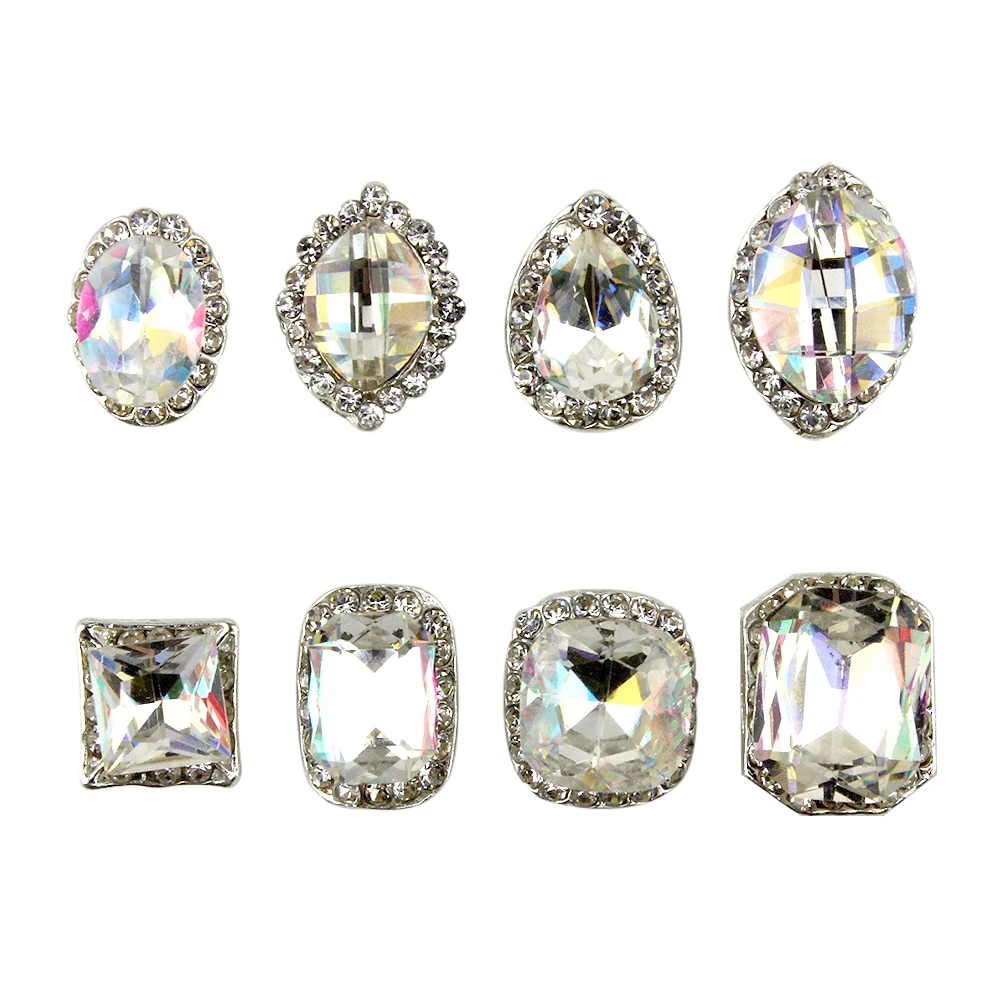 

ZINXIN 5Pcs/Lot K9 Silver Crystal Strass Decorative Nail Art Rhinestones Alloy Big Decorations Glitter Jewelry Nails Accessories