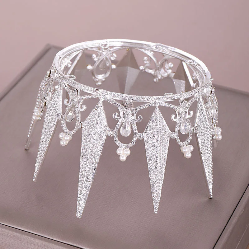 Luxury Crowns Rhinestone Crystal Pearls Circle Tiaras Wedding Bridal Queen Princess Crowns Women Hair Accessories Jewelry L