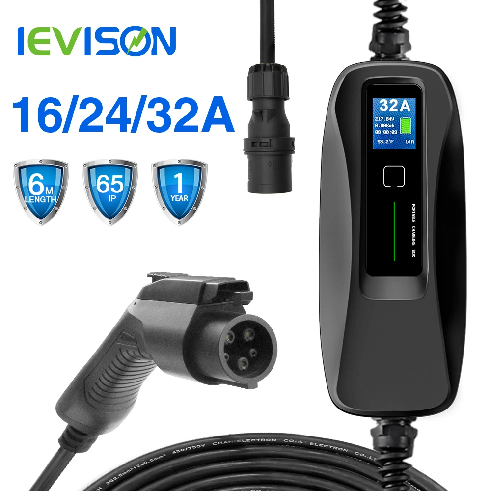 Type 1  EV Charger Level 2 32Amp EVSE Portable Electric Vehicle Charger CEE Plug 220V-240V Holder Car Charging Cable SAE J1772