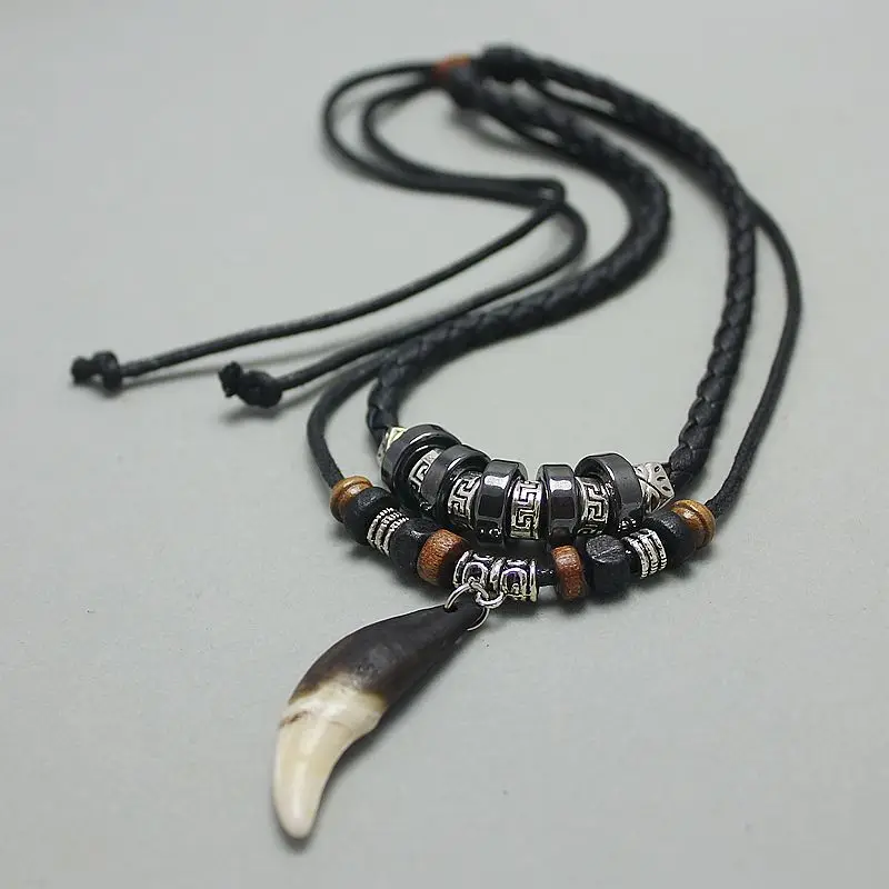 Fang Tooth Necklace Choker Wolf Tooth Pendant Men Charm Genuine Leather Alloy Necklace Animal tooth Fashion Jewelry Party Necklace fang tooth necklace