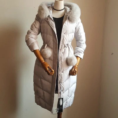 

Winter Jacket Parka 2020 Warm Jackets For Women White Duck Down Long Thick Coat Hood Faux Fox Fur Collar LX566