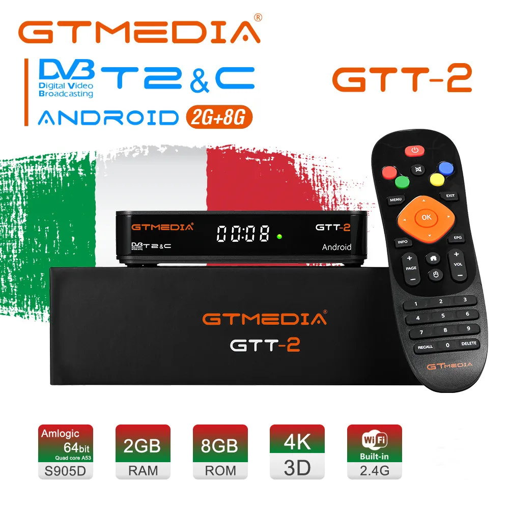 

GTMEDIA GTT2 TV BOX 4K Android 6.0 DVB+T/T2/Cable/ATSC-C/ISDBT Youtube Built-in 2.4 G WIFI Amlogic S905D 2GB 8GB UHD set top box