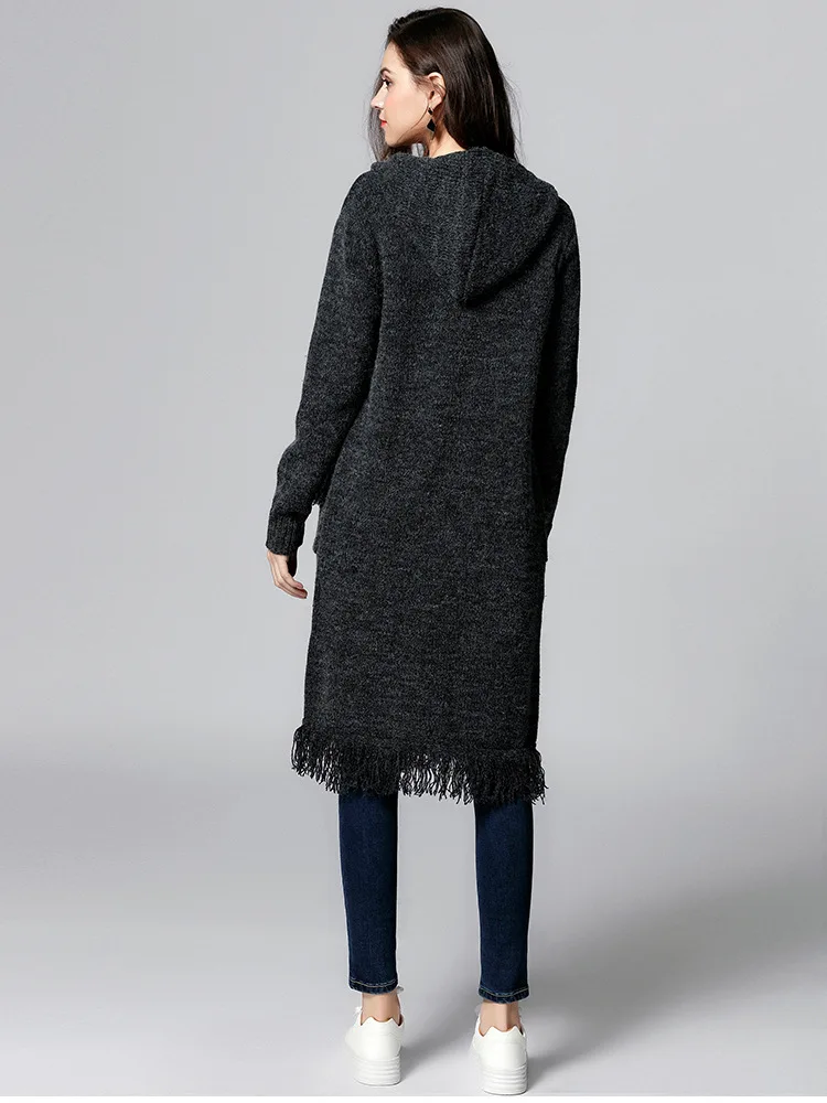 Long Cardigan Ladies Fall Casual Sweater Women Large Coat Jacket Winter Hooded Sweaters Jumpers,Plus size 5XL tassel coat