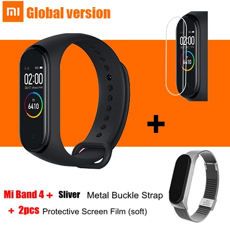 Xiaomi mi браслет 4 Смарт Браслет mi Band 4 глобальная версия браслет OLED экран 50 м водонепроницаемый ремешок 4 Часы трек - Цвет: EN add metal sliver