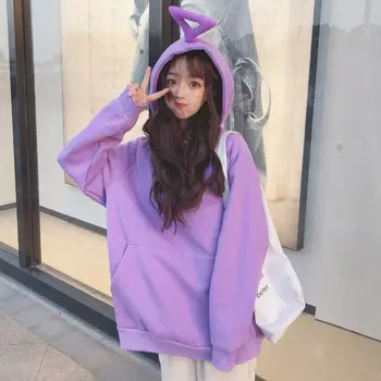 

kawaii women hoodie sweatshirt long-sleeved Purple female loose hooded female thick coat hoodies Autumn winter pullover Outwear