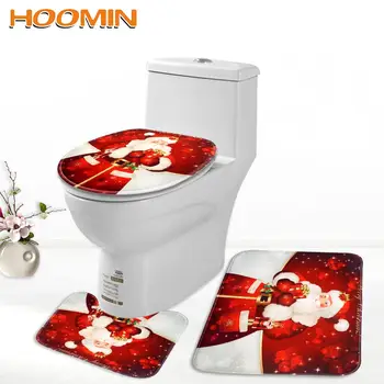 

Home Supplies Santa Claus Toilet Cover Non-slip Bathmat 3Pcs/Set Bathroom Set Christmas Decorations for Home Bathroom Toilet Mat