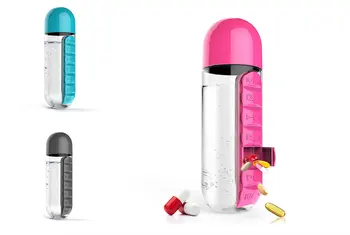 

2 in 1 Pill Organizer Pill Case Travel Water Bottle Outdoor Sport Medicine Holder Medicine Box Capsule Organizer 600ml 1PC