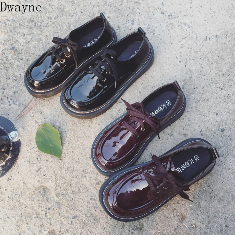 

Harajuku casual soft girl wild low heel small shoes female 2019 spring new student patent leather retro female flat shoes
