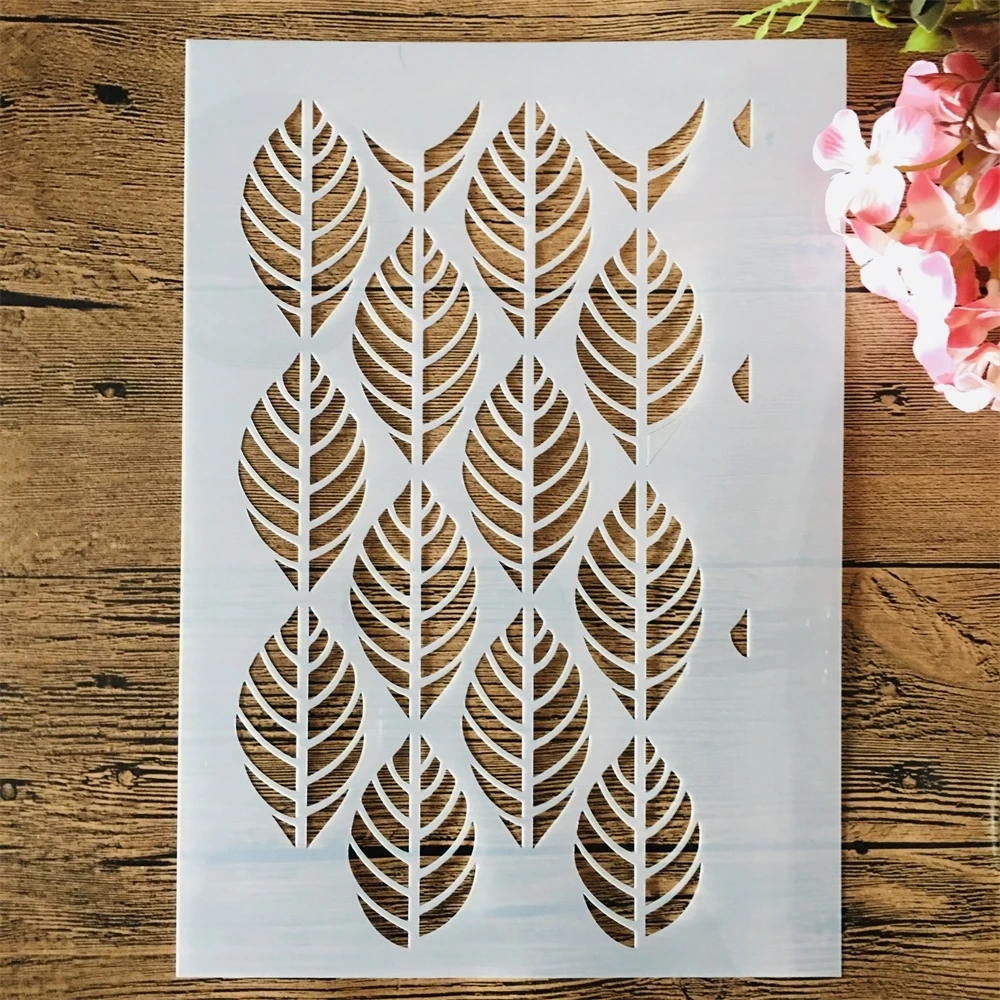 A4 29cm Broad Leaves Texture DIY Layering Stencils Wall Painting Scrapbook Coloring Embossing Album Decorative Template a4 29cm flower leaves edge diy layering stencils painting scrapbook coloring embossing album decorative template