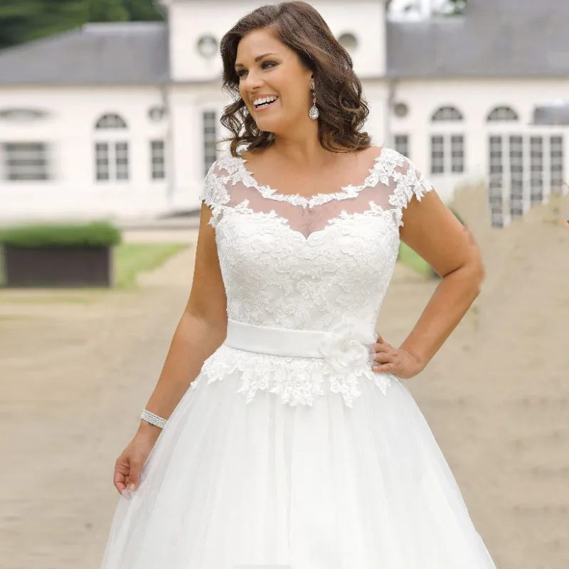 Свадебное платье размера плюс для женщин, Прозрачное платье невесты с кружевным топом и рукавами-крылышками, vestido de noiva