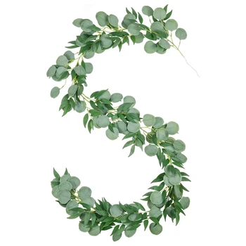 

6.56Ft Artificial Silver Dollar Eucalyptus and Willow Leaves Vines, Hanging Leaf Garland for Garden Wall Decoration