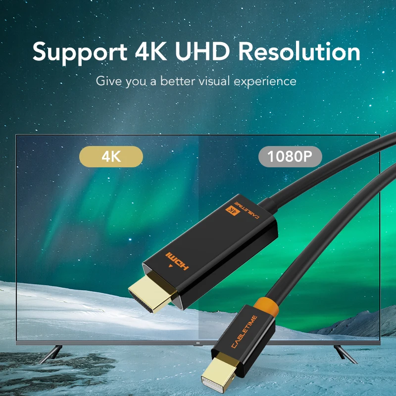 CABLETIME ̴ ÷ Ʈ-HDMI ̺ 4K/HD Thunderbolt 2 MacBook Air Mini DP-HDMI C054  ̴ ÷ Ʈ  ڵ