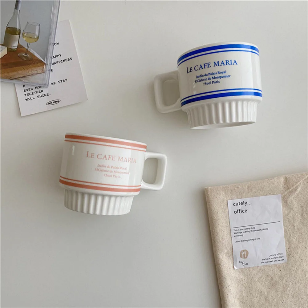 

French Retro Mug Simple Coffee Cups Alphabet Ceramic Mugs Breakfast Copo Milk Water Bottle Gift For Friends Tazas кружка أكواب