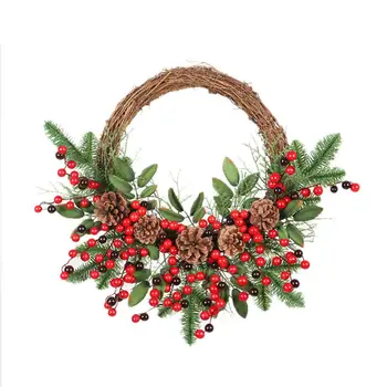 

Artificial Wreath Wall-mounted Pine Cones And Red Fruit Door Decoration Garland For New Year Christmas Home Decoration