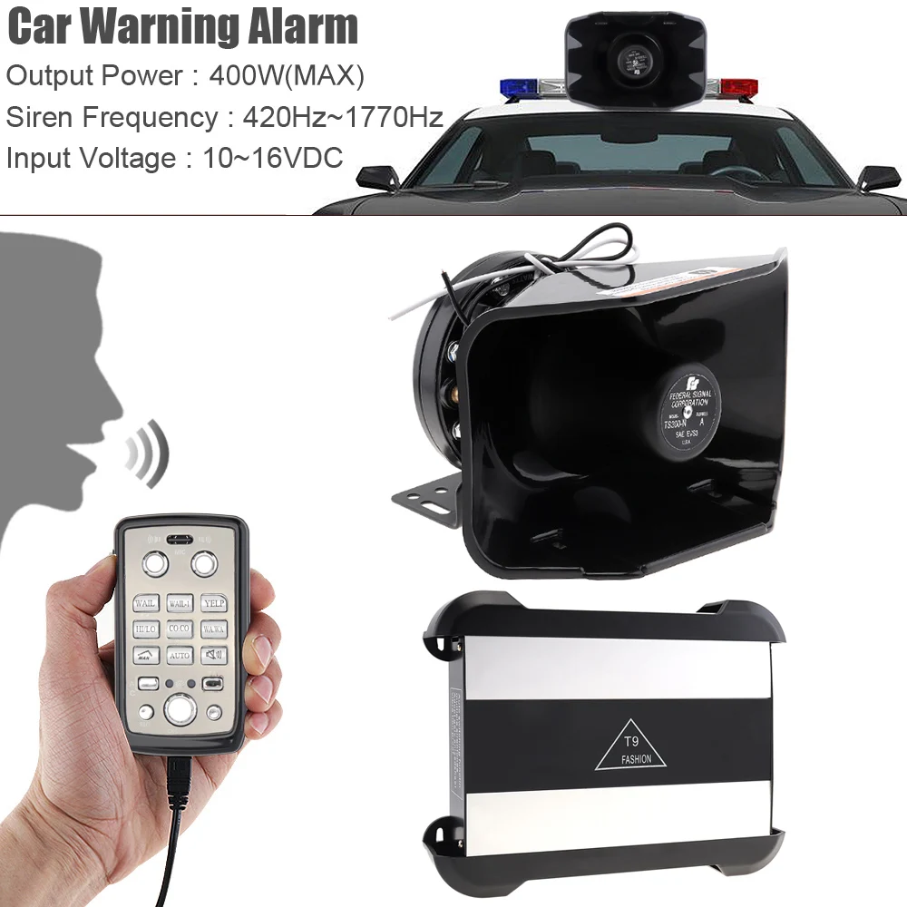 

New 12V 400W 18 Tone Loud Car Warning Alarm Police Siren Horn Speaker with MIC System