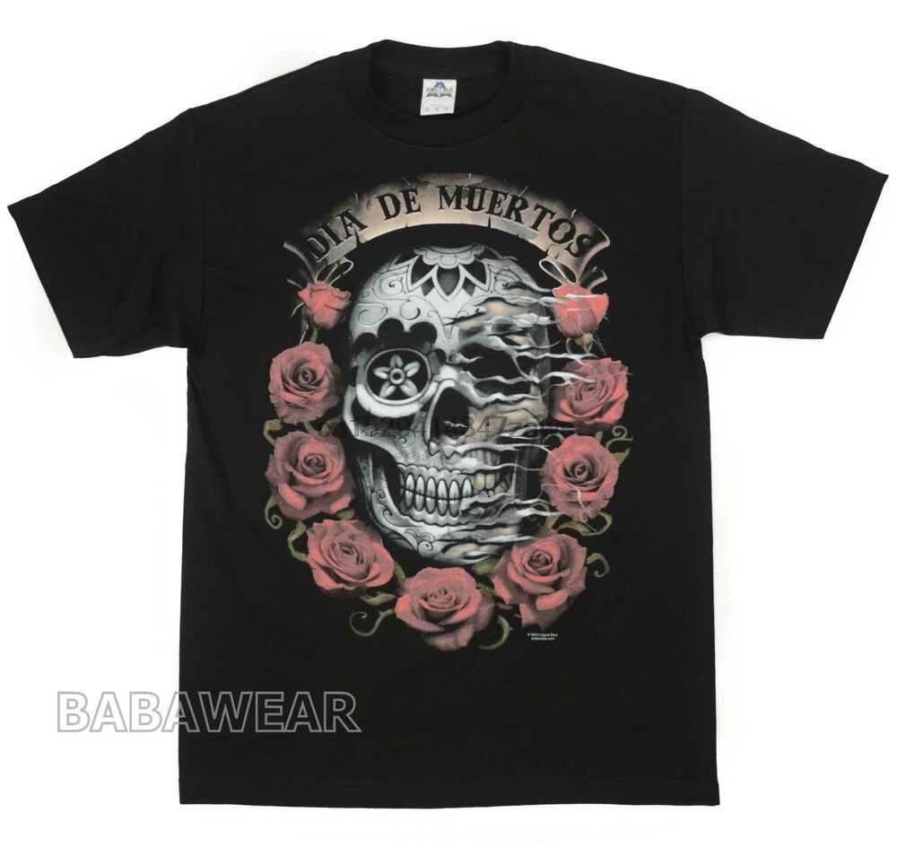 Футболка с черепом Dia De Muertos черная красная роза День мертвых BABA | Мужская одежда