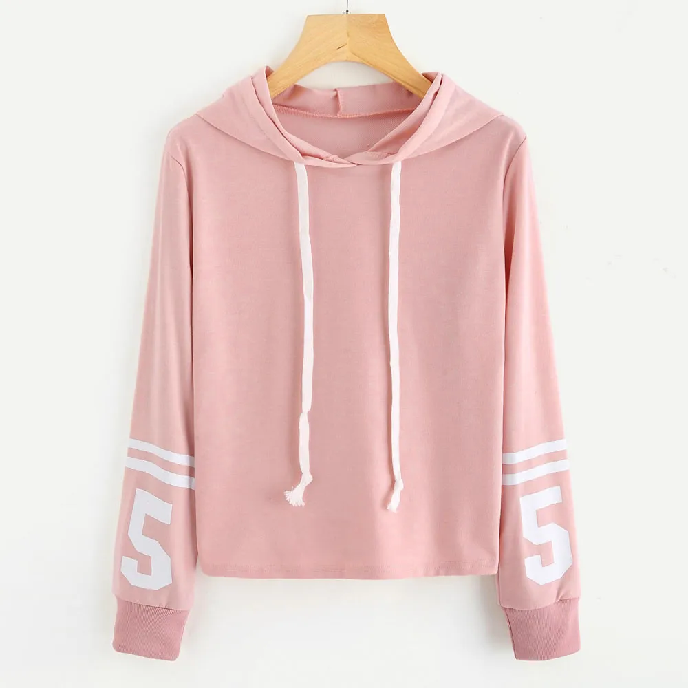 Pink Женская толстовка, осенняя однотонная толстовка, женская укороченная Толстовка с длинным рукавом, джемпер, пуловер с принтом, 7,26 - Цвет: Pink