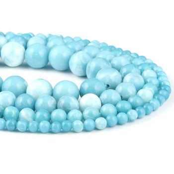 

Designer Jewelry Stone Beads4/ 6/8/10/12mm Round Ball loose beads DIY Beading Findings Natural Larimar Stone Beads